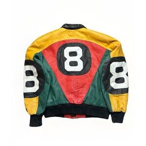 VTG 90s M 8 Ball Leather Jacket Seinfield Motorcycle Color Block Wheremi Hoban